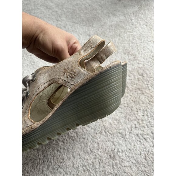 Fly London Flfa Womens Tan Leather lace Up Wedge Peep Toe Sandals size 9 Boho - Picture 4 of 8